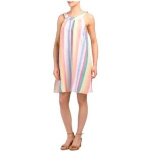 C&C California 100% sleeveless, linen,pastel colorful striped dress size M